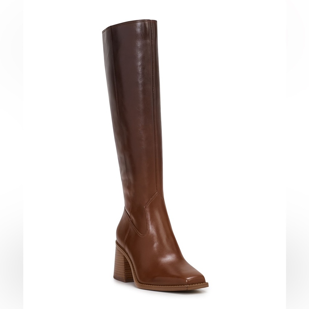 NIB Sangeti 2 Wide Calf High Heel Brown Leather Knee-High Riding Boots